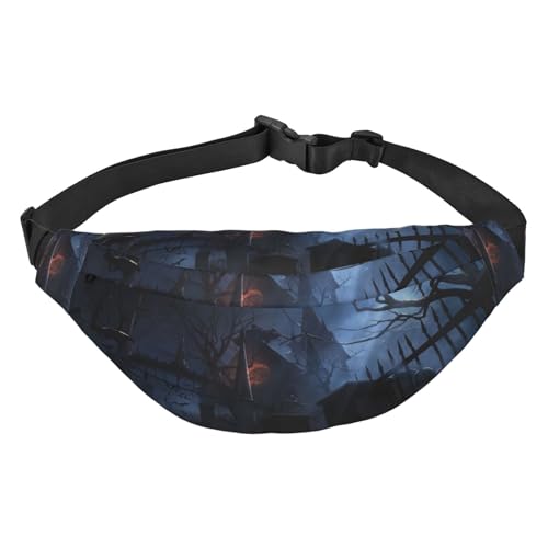 Halloween Foggy Night Fanny Packs for Women Men Lightweight Adjustable Waist Bag Crossbody Travel Belt Bag for Workout Running, Schwarz , Einheitsgröße von DEHIWI