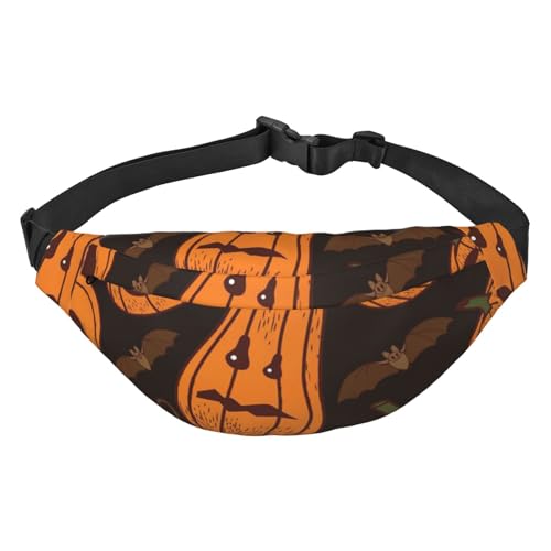 Halloween-Kürbis-Fanny-Packs für Damen und Herren, leicht, verstellbar, Umhängetasche, Reise-Gürteltasche für Workout, Laufen, Schwarz , Einheitsgröße von DEHIWI