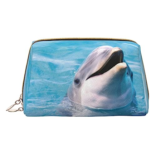 Happy Dolphin Make-up-Tasche, große Kapazität, Reise-Kosmetiktasche, PU-Leder, Make-up-Organizer für Damen, weiß, Einheitsgröße von DEHIWI