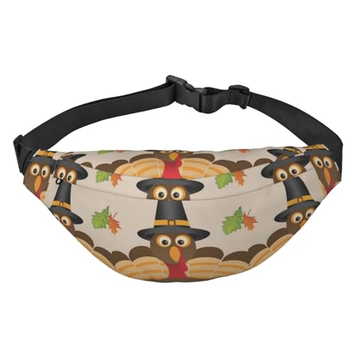 Happy Thanksgiving Decor Truthahn mit Ahornblättern, Bauchtaschen für Damen und Herren, leicht, verstellbare Hüfttasche, Umhängetasche, Reise-Gürteltasche für Workout, Laufen, Schwarz , Einheitsgröße von DEHIWI