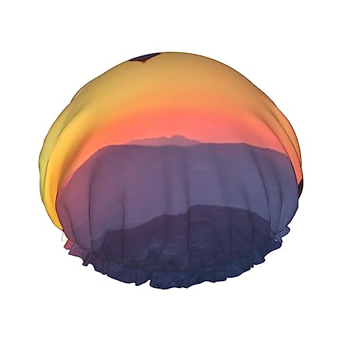 Heißluftballon Sonnenuntergang Duschhaube Wiederverwendbare Wasserdichte Bad Haar Kappe Schönheitssalon Spa Caps Haar Badekappen Für Frauen Mädchen Alle Haare von DEHIWI