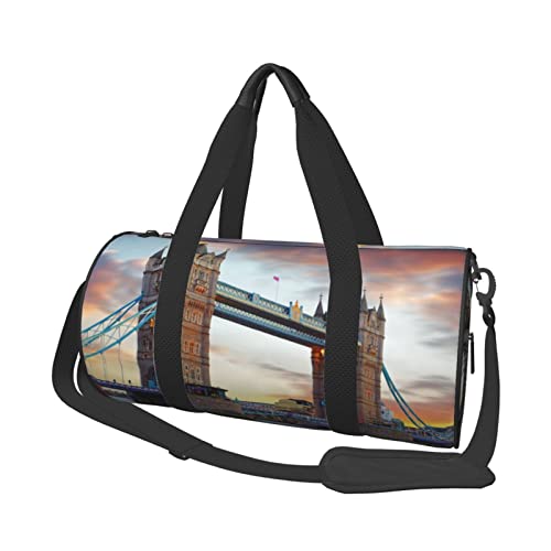 Historic Old Tower Bridge London Travel Duffel Bag Wasserdichter Turnbeutel mit Schuhfach Gepäcktasche für Weekender Sport Urlaub, Schwarz , Einheitsgröße von DEHIWI