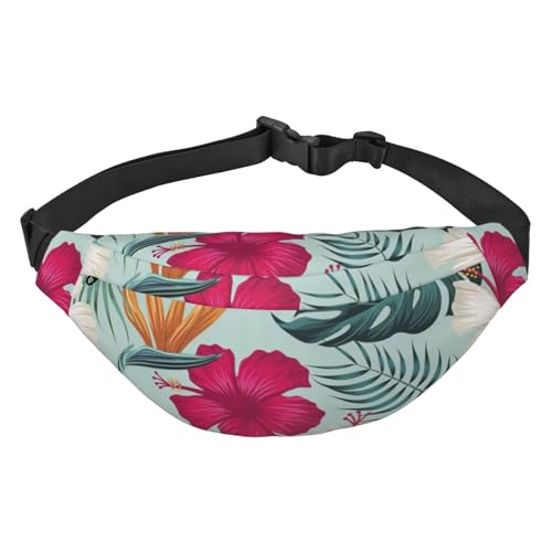 Hojas Tropicales Y Flores Bauchtasche für Damen und Herren, leicht, verstellbar, Umhängetasche, Reise-Gürteltasche für Workout, Laufen, Schwarz , Einheitsgröße von DEHIWI