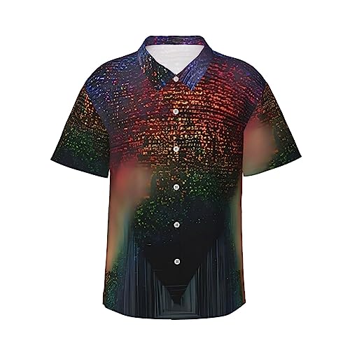Holographic Dreams Herren Hawaiihemd Casual Button Down Kurzarm Tropisch Sommer Strand Hemd, Schwarz, Klein von DEHIWI