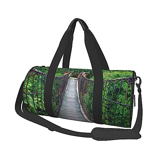 Inca Rope Bridge Turnbeutel mit Schuhfach, wasserdichte Sporttasche, tragbare Reisetasche, Wochenendtasche für Männer und Frauen, Schwarz , Einheitsgröße von DEHIWI