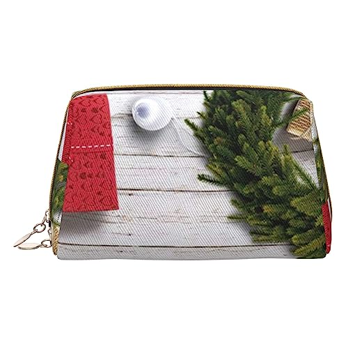 Kosmetiktasche mit Aufschrift "Merry Christmas", große Kapazität, Reise-Kosmetiktasche, PU-Leder, Make-up-Organizer für Damen, weiß, Einheitsgröße von DEHIWI