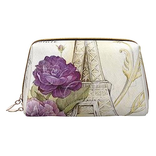 Kosmetiktasche mit Eiffelturm-Motiv, große Kapazität, Reise-Kosmetiktasche, PU-Leder, Make-up-Tasche für Damen, Hellbraun, weiß, Einheitsgröße von DEHIWI