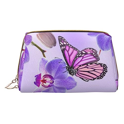 Lila Schmetterling Make-up Tasche Große Kapazität Reise Kosmetiktasche PU Leder Make-up Organizer Tasche für Frauen, weiß, Einheitsgröße von DEHIWI