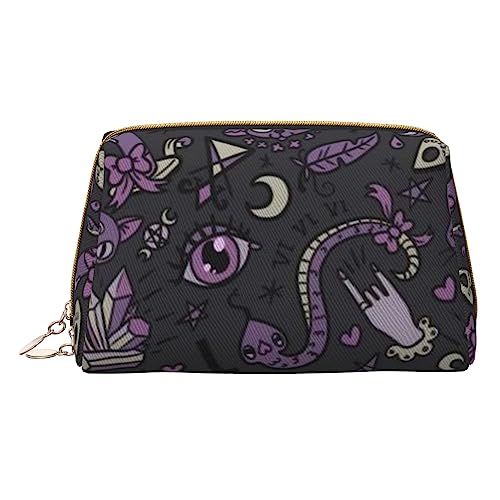 Lila Schwarz Goth Gruselige Make-up-Tasche Große Kapazität Reise Kosmetiktasche PU Leder Make-up Organizer Tasche für Frauen, weiß, Einheitsgröße von DEHIWI