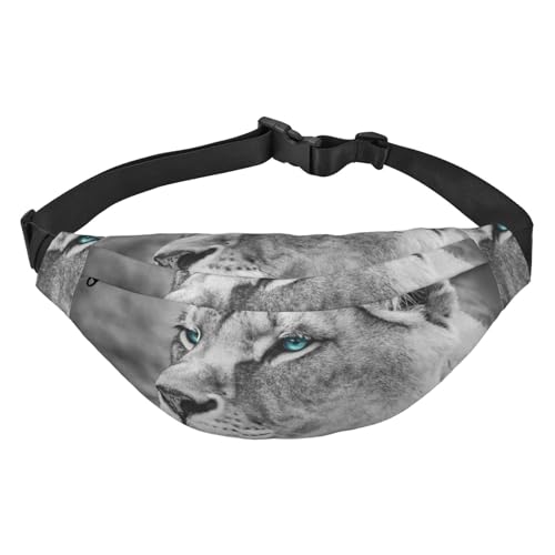 Lioness Gürteltasche mit blau-grünen Augen für Damen und Herren, leicht, verstellbar, Umhängetasche, Reise-Gürteltasche für Workout, Laufen, Schwarz , Einheitsgröße von DEHIWI