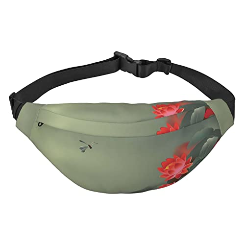 Lotus Flower and Libelle Bauchtaschen für Damen und Herren, leicht, verstellbare Hüfttasche, Umhängetasche, Reise-Gürteltasche für Workout, Laufen, Schwarz , Einheitsgröße von DEHIWI