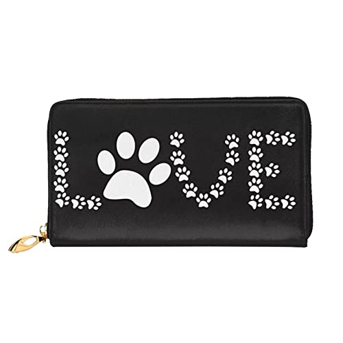 Lover Dog Paw Damen-Geldbörse, Leder, lang, mit Reißverschluss, Clutch, Reise-Geldbörse, Kreditkartenetui, Schwarz , Einheitsgröße von DEHIWI