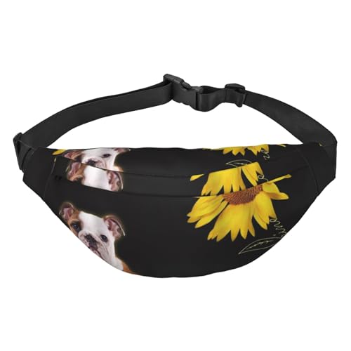 Lustige Gürteltasche mit Hund und Sonnenblume für Damen und Herren, leicht, verstellbar, Crossbody-Gürteltasche für Workout, Laufen, Schwarz , Einheitsgröße von DEHIWI