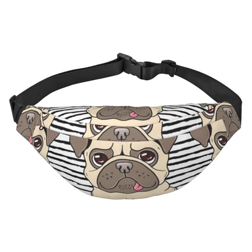 Lustige Happy Pug Dog Fanny Packs für Damen Herren Leichte Verstellbare Hüfttasche Crossbody Reise Gürteltasche für Workout Laufen, Schwarz , Einheitsgröße von DEHIWI