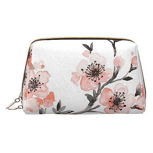 Make-up-Tasche mit Kirschblüten-Design, große Kapazität, Reise-Kosmetiktasche, PU-Leder, Make-up-Tasche für Damen, weiß, Einheitsgröße von DEHIWI