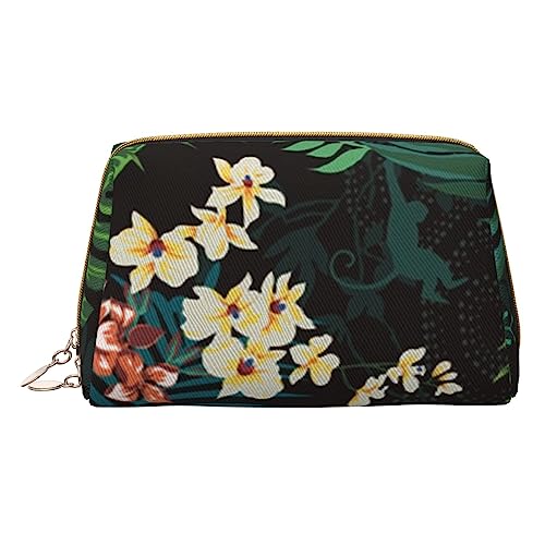 Make-up-Tasche mit Palmblatt-Blumenmuster, große Kapazität, Reise-Kosmetiktasche, PU-Leder, Make-up-Tasche für Damen, weiß, Einheitsgröße von DEHIWI