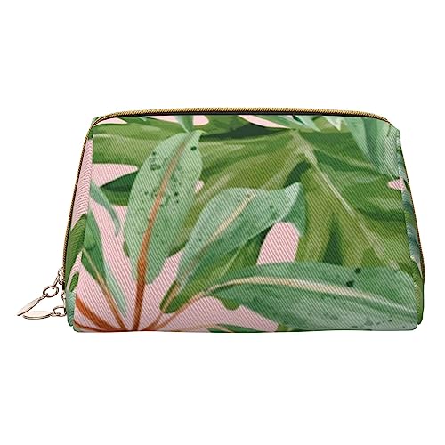 Make-up-Tasche mit Palmenblättern, große Kapazität, Reise-Kosmetiktasche, PU-Leder, Make-up-Tasche für Damen, weiß, Einheitsgröße von DEHIWI