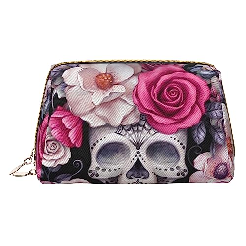 Make-up-Tasche mit Rosen- und Totenkopf-Design, große Kapazität, Reise-Kosmetiktasche, PU-Leder, Make-up-Organizer Tasche für Damen, weiß, Einheitsgröße von DEHIWI