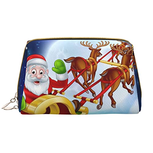 Make-up-Tasche mit Weihnachtsmann, Rentier, Schlitten, große Kapazität, Reise-Kosmetiktasche, PU-Leder, Make-up-Organizer-Tasche für Frauen, weiß, Einheitsgröße von DEHIWI