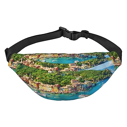 Mediterranean View Fanny Packs for Women Men Lightweight Adjustable Waist Bag Crossbody Travel Belt Bag for Workout Running, Schwarz , Einheitsgröße von DEHIWI