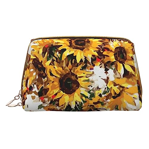 Ölgemälde Sonnenblume Make-up Tasche Große Kapazität Reise Kosmetiktasche Pu Leder Make-up Organizer Tasche für Frauen, weiß, Einheitsgröße von DEHIWI