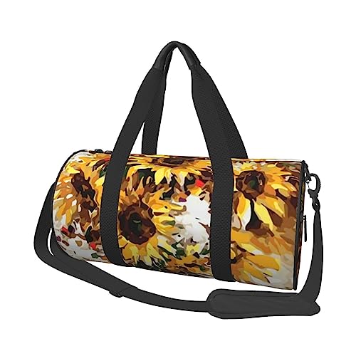 Ölgemälde Sonnenblume Reise Seesack Wasserdicht Turnbeutel mit Schuhfach Gepäck Tasche für Weekender Sport Urlaub, Schwarz , Einheitsgröße von DEHIWI