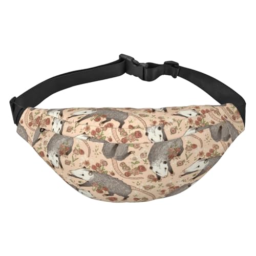 Opossum and Roses Bauchtasche für Damen und Herren, leicht, verstellbar, Umhängetasche, Reise-Gürteltasche für Workout, Laufen, Schwarz , Einheitsgröße von DEHIWI