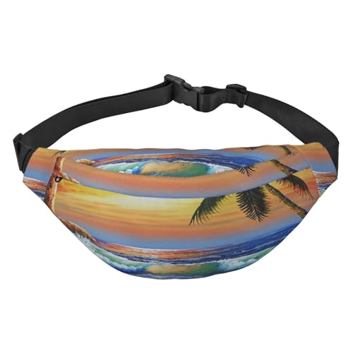 Palm Tree Sun Landscape Fanny Packs for Women Men Lightweight Adjustable Waist Bag Crossbody Travel Belt Bag for Workout Running, Schwarz , Einheitsgröße von DEHIWI