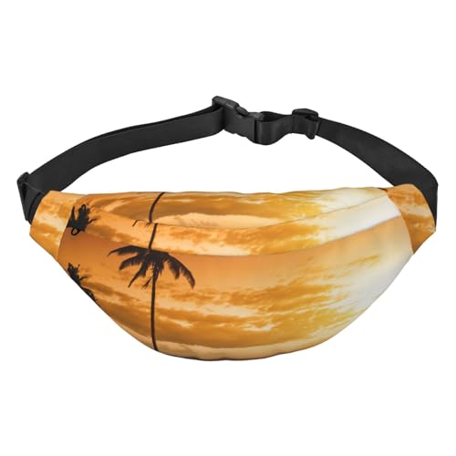 Palm Tree Sunset Bauchtaschen für Damen und Herren, leicht, verstellbare Hüfttasche, Umhängetasche, Reise-Gürteltasche für Workout, Laufen, Schwarz , Einheitsgröße von DEHIWI