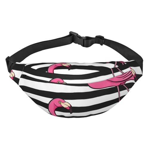 Pinke Flamingo-Gürteltasche für Damen und Herren, leicht, verstellbar, Umhängetasche, Reise-Gürteltasche für Workout, Laufen, Schwarz , Einheitsgröße von DEHIWI