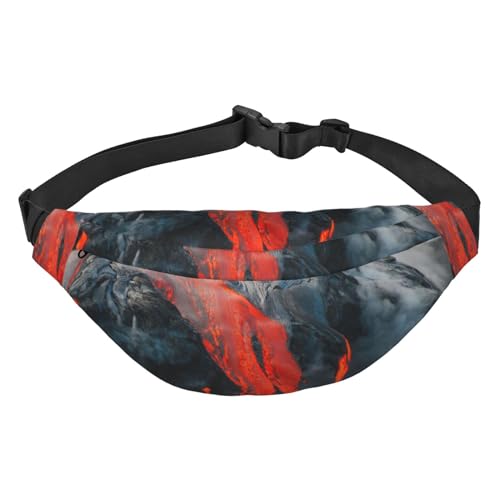 Red Hot Lava von Kilauea Volcano Bauchtaschen für Damen und Herren, leicht, verstellbare Hüfttasche, Umhängetasche, Reise-Gürteltasche für Workout, Laufen, Schwarz , Einheitsgröße von DEHIWI