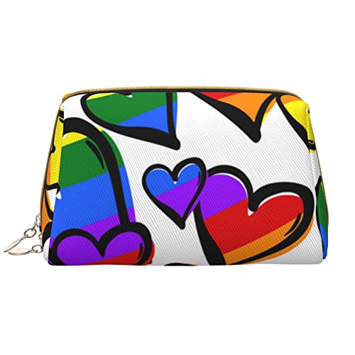 Regenbogenfarbene Make-up-Tasche mit Herzen, große Kapazität, Reise-Kosmetiktasche, PU-Leder, Make-up-Organizer-Tasche für Damen, weiß, Einheitsgröße von DEHIWI