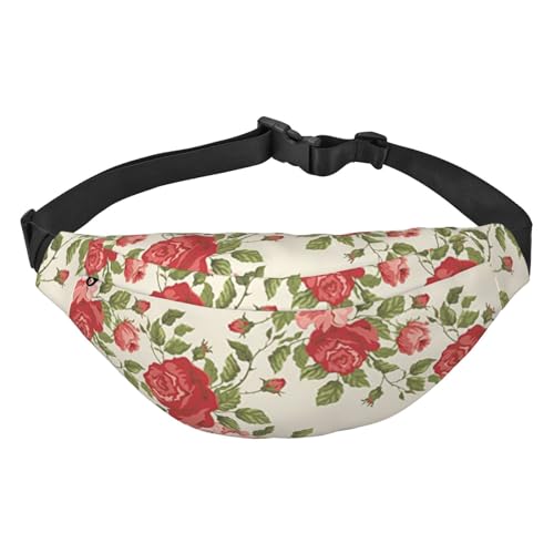 Retro Flower Fanny Packs for Women Men Lightweight Adjustable Waist Bag Crossbody Travel Belt Bag for Workout Running, Schwarz , Einheitsgröße von DEHIWI