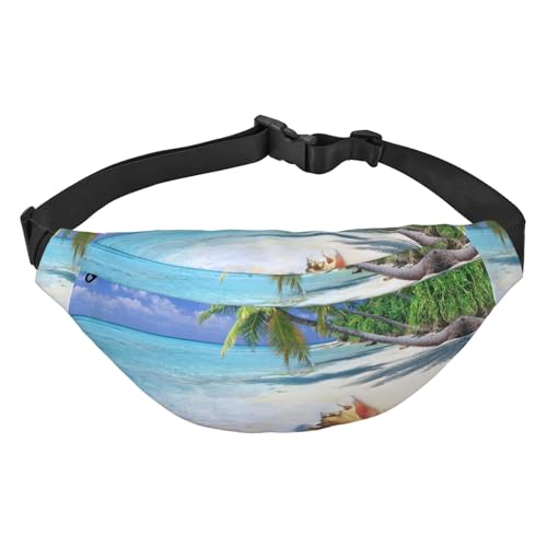 Sand Beach Palm Tree Fanny Packs for Women Men Lightweight Adjustable Waist Bag Crossbody Travel Belt Bag for Workout Running, Schwarz , Einheitsgröße von DEHIWI