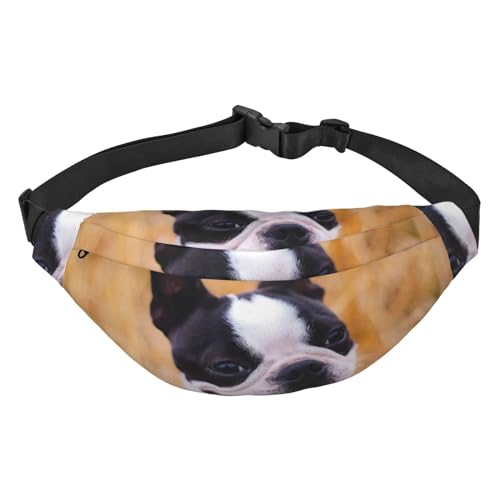 Schöne Boston Terrier Bauchtasche für Damen und Herren, leicht, verstellbar, Umhängetasche, Reise-Gürteltasche für Workout, Laufen, Schwarz , Einheitsgröße von DEHIWI