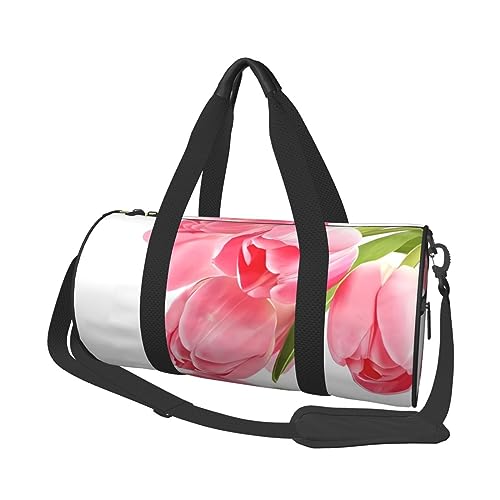 Schöne rosa Blume Turnbeutel mit Schuhfach, Wasserdicht, Sporttasche, tragbare Reisetasche, Wochenendtasche für die Nacht, für Männer und Frauen, Schwarz, One Size, sc schwarz, Jeden rozmiar von DEHIWI