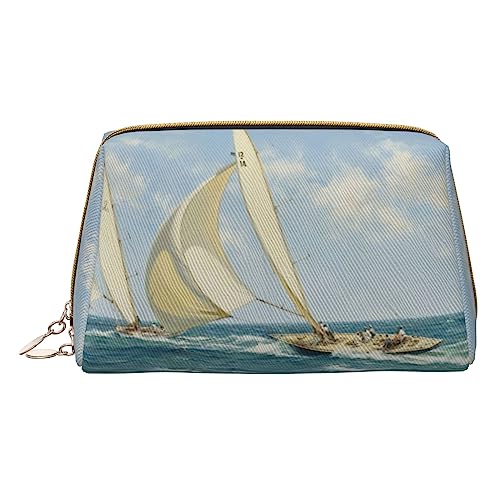 Segelboot Schiff Landschaft Make-up Tasche Große Kapazität Reise Kosmetiktasche Pu Leder Make-up Organizer Tasche für Frauen, weiß, Einheitsgröße von DEHIWI