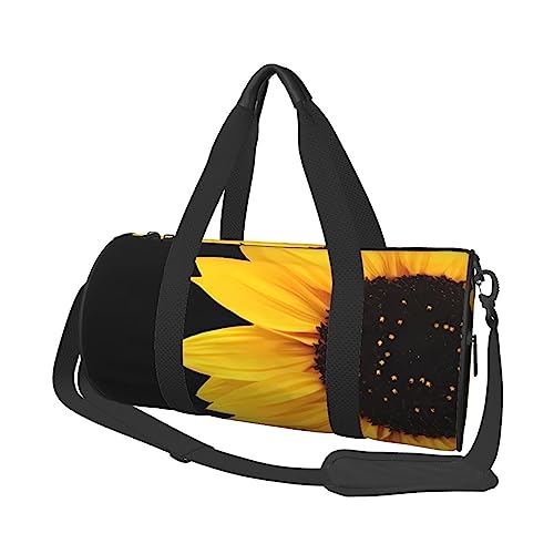 Sporttasche mit Blumen-Sonnenblumen-Motiv, wasserdicht, Sporttasche, tragbar, Reisetaschen, Übernachtung, Wochenendtasche für Männer und Frauen, Schwarz , Einheitsgröße von DEHIWI