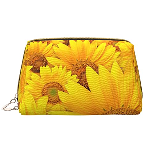 Viele Sonnenblumen-Make-up-Tasche, große Kapazität, Reise-Kosmetiktasche, PU-Leder, Make-up-Organizer-Tasche für Damen, weiß, Einheitsgröße von DEHIWI