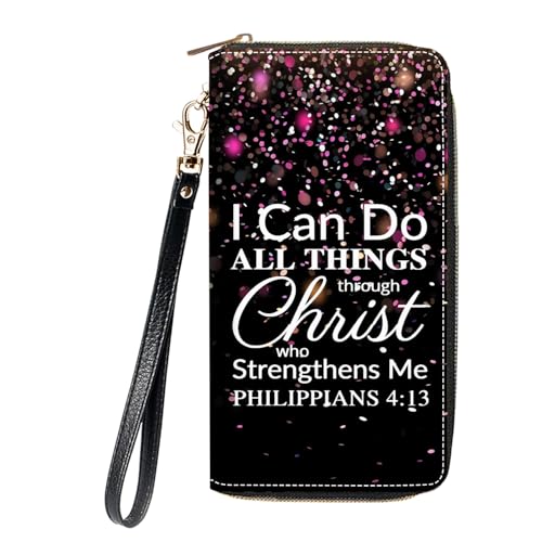 DEHJYYIJUY Damen Geldbörse mit großem Fassungsvermögen, Bibelvers Psalm 46:5 Design, tragbar, PU-Leder, Reißverschluss, multifunktional, Clutch, Geldbörse für Smartphone/Karte/Münze/Bargeld, Damen Zip von DEHJYYIJUY