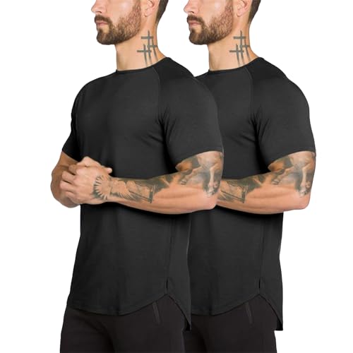 2er Pack Slim-Fit Gym Tshirt Sportshirt Herren Baumwolle Fitness Shirt Laufshirt Funktionsshirt Trainingsshirt Muscle Shirt (BKBK, 3XL) von DEHORU