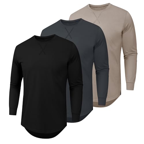 3 Pack Langarmshirt Herren Langem Saum Shirt Rundhals Langarm T-Shirt Funktionsshirt Long Sleeve Tees (BKDGKA XL) von DEHORU