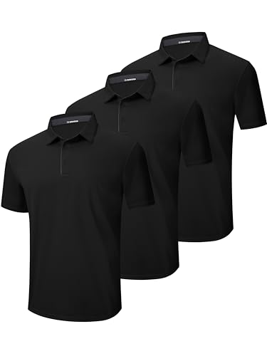 3er Pack Poloshirt Herren Kurzarm Schnelltrocknend Atmungsaktives Polohemd mit Brillenhalter Knopfleiste Golf T-Shirts Hygroskopisch Sports Polo T-Shirt (BKBKBK S) von DEHORU