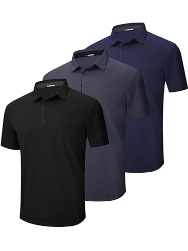 3er Pack Poloshirt Herren Kurzarm Schnelltrocknend Atmungsaktives Polohemd mit Brillenhalter Knopfleiste Golf T-Shirts Hygroskopisch Sports Polo T-Shirt (BKDGNB M) von DEHORU
