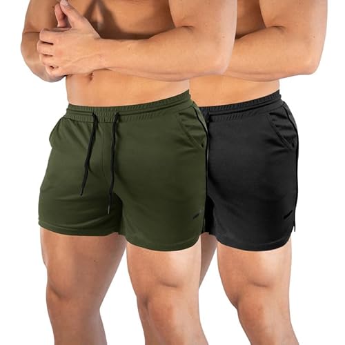 DEHORU 2er Pack Sporthose Herren Kurz Sport Shorts mit Taschen Schnell Trocknend leichtgewichtiges Mesh Trainingshose Jogginghose Laufhose (AGBK,M) von DEHORU