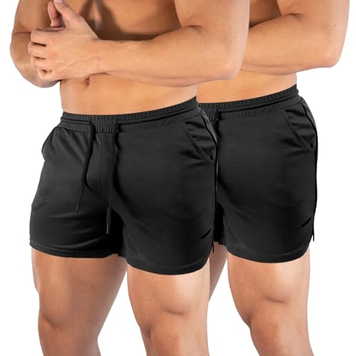 DEHORU 2er Pack Sporthose Herren Kurz Sport Shorts mit Taschen Schnell Trocknend leichtgewichtiges Mesh Trainingshose Jogginghose Laufhose (BKBK,S) von DEHORU