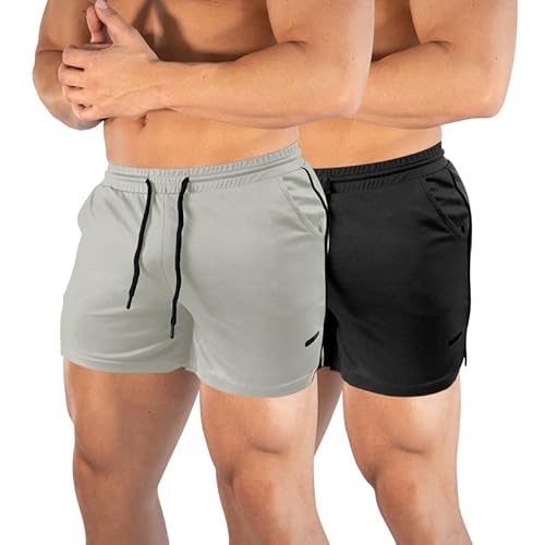 DEHORU 2er Pack Sporthose Herren Kurz Sport Shorts mit Taschen Schnell Trocknend leichtgewichtiges Mesh Trainingshose Jogginghose Laufhose (LGBK,S) von DEHORU