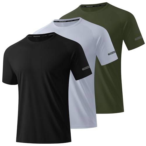 DEHORU 3 Pack UV Sport Tshirt Herren UPF 50+ Kurzarm Sonnenschutz Rashguard Leicht Schnelltrocknend Atmungsaktives Trainingsshirt Laufshirt Funktionsshirt (BKLGAG S) von DEHORU