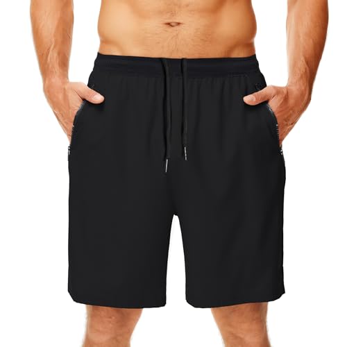 DEHORU Sporthose Herren Kurze mit Reißverschlusstaschen Sporthose Laufhose Fitness Hose Leichtgewichtiges Gym Shorts Trainingshose (BK,XL) von DEHORU