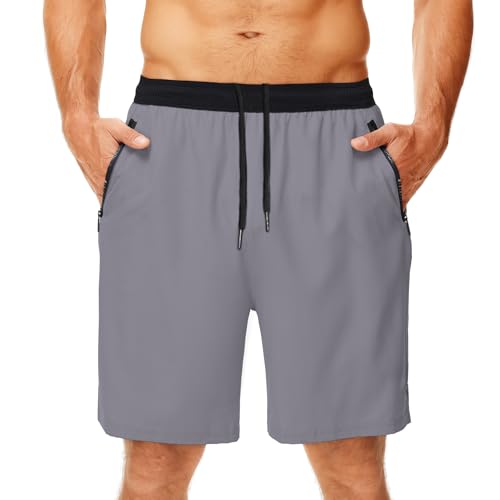 DEHORU Sporthose Herren Kurze mit Reißverschlusstaschen Sporthose Laufhose Fitness Hose Leichtgewichtiges Gym Shorts Trainingshose (LGY,L) von DEHORU
